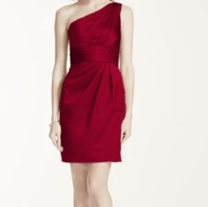 One Shoulder Satin Dress With Pleated Bodice
